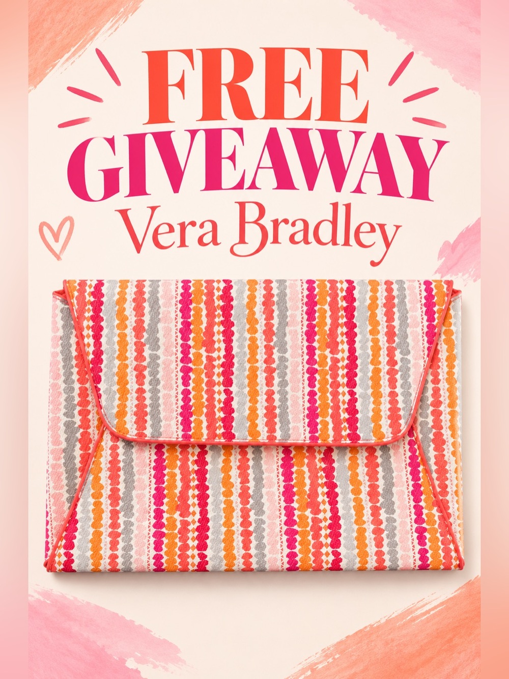 Vera Bradley Pink, Orange & Gray Striped Envelope Clutch